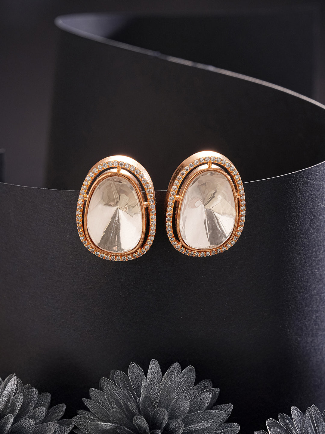 Gold Plated Real Kundan Moissanite Studded Minimal Western Studs Earrings